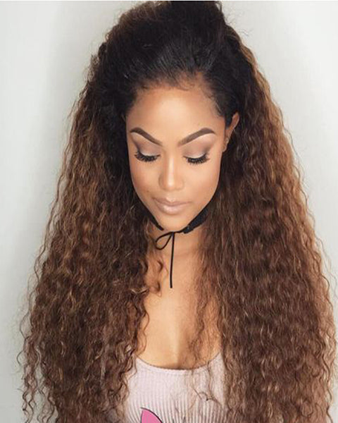 Ombre Ash Blonde Deep Curly Human Hair 13X6 Lace Front Wig