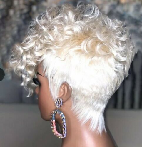 Blonde Short Kinky Curly Pixie Cut Wig Synthetic Natural Hair To