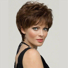 Women's Short Straight Full Hair Wig Cosplay Party with Bangs Brown Bob Wig