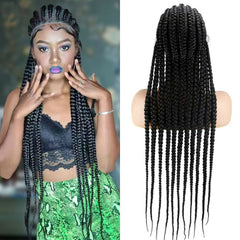 Long Black Box Braided Lace Front Wigs Cornrow Synthetic Full Wig With Baby Hair