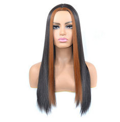 Long Straight black ombre brown Wig Silky Soft Hair Synthetic Fashion Party