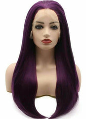 Women Long Straight Purple Wig Lace Front Wig Heat Safe Costumes Glueless Soft