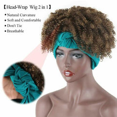 Details about  Brown Headband Wig Short Afro Kinky Curly Wigs for Black Women Wrap Scarf Wig