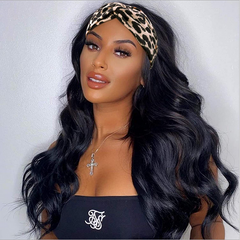 Long Body Wave Headband for Women Natural Black Wavy Synthetic Silk Wigs