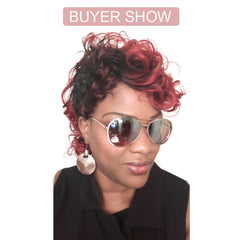 Black and Burgundy Wig Short Curly 2 Tones Synthetic Wigs For Black Women