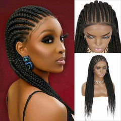 Long Black Box Braided Lace Front Wigs Cornrow Synthetic Full Wig With Baby Hair