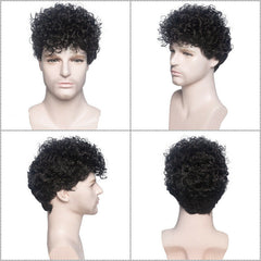 Men Short Black kinky Synthetic Hair Wig For Men Puffy Toupee Wigs