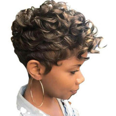 Afro Curly Wigs for Women Brown Short Curly Pixie Cut Wigs Fashion Party Wigs