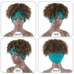 Details about  Brown Headband Wig Short Afro Kinky Curly Wigs for Black Women Wrap Scarf Wig