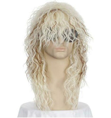 Pop Long Curly Wave Black Blonde Wig Synthetic Cosplay Xmas Gift for Men Women