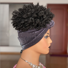 Short Afro Kinky Curly Wrap Wigs for Black Women Puff African Hair Headband Wigs