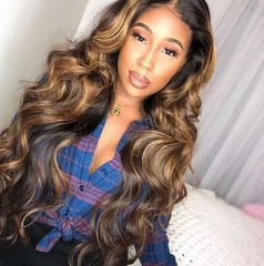 Blonde Body Wave 13x4 Highlight Ombre Brown Lace Front Synthetic 4/27 Wigs