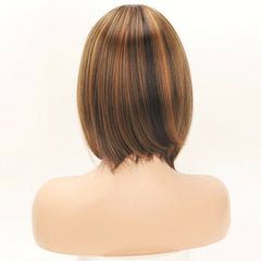 Short Bobo Synthetic Wigs Honey Blonde Ombre Brown Middle Part Wig Glueless Heat