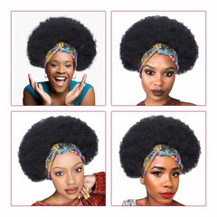 Afro Headband Wig for Black Women Synthetic Head Wrap Turban Wig Curly Full Hair