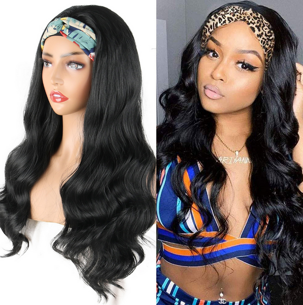 Long Body Wave Headband for Women Natural Black Wavy Synthetic Silk Wigs