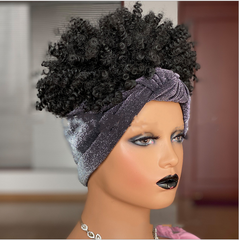 Short Afro Kinky Curly Wrap Wigs for Black Women Puff African Hair Headband Wigs