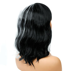 Women's Short Curly Bob Wavy Wig Body Wave Black White Wig Cosplay Daily Party