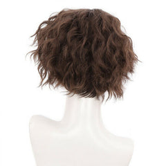 Unisex Short Water Wavy Curly Lolita Cosplay Wigs Brown Fluffy Cute Daily Party