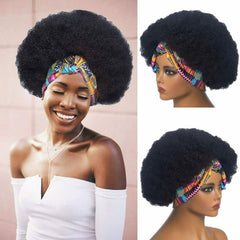 Afro Headband Wig for Black Women Synthetic Head Wrap Turban Wig Curly Full Hair