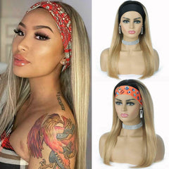 Ombre Headband Wig for Black Women synthetic Blonde Long Straight Heat Resistant