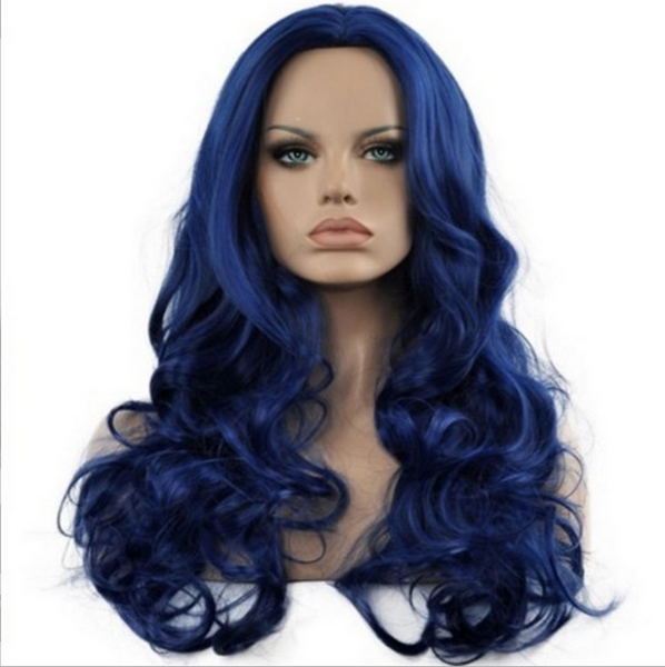 Body Wave Blue Colored Wigs Synthetic Glueless Fluffy Heat Resistant soft