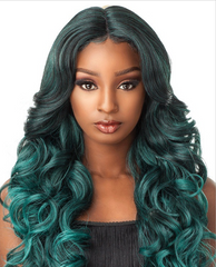 Long Curly Green Dark Roots Layers Middle Part Heat Safe Glueless Synthetic