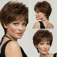 Women's Short Straight Full Hair Wig Cosplay Party with Bangs Brown Bob Wig