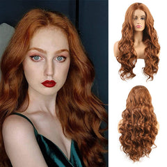 Long Curly Brown Wigs for Women Synthetic Hair Wig Middle Parting