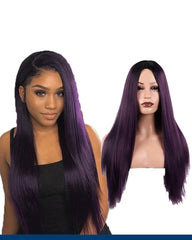 Straight Synthetic Wigs For Woman 26 Inch Long Heat Resistant Hair Wig Black Ombre Purple Green Red Color