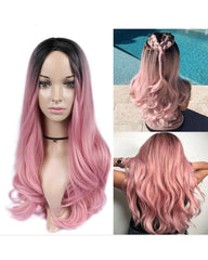 Long Synthetic Cosplay Wig Body Wave Ombre Pink Middle Part Wigs