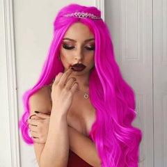 4*2 Lace Front Wigs Rose Pink Purple Body Wave Synthetic Hot Pink Natural Curly Hair