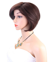 Synthetic Hair Women's Short Bob Wig With Hair Bangs Heat Resistant Mix Dark Brown