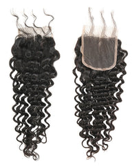 Remy Brazilian Human Hair Bundles Weaves with 4x4 Lace Closure Deep Wave Natural Color