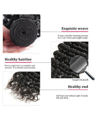 Remy Brazilian Human Hair Bundles Weaves with 4x4 Lace Closure Deep Wave Natural Color